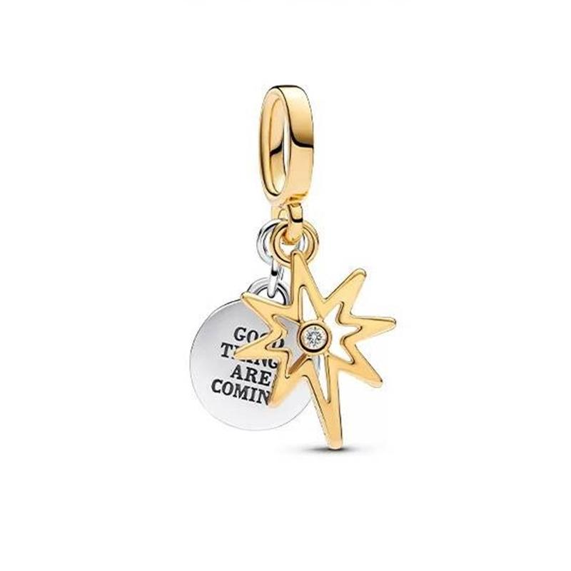 Diy Jewelry Gift Sparkling Golden North Star Lucky Star & Heart Splittable Sun & Moon Angel Charm Beads Fit Original Bracelets