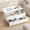 Coffee Table Height-Adjustable, Modern Living Room Table with Hidden Storage and 2 Drawers, High Gloss White