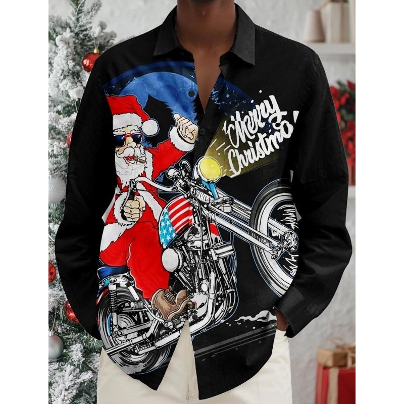 Camicie da Uomo a Tema Natalizio con Stampa Alberi di Natale Grafiche Degradé Fiocchi di Neve Camicie a Manica Lunga Button-Up Top alla Moda
