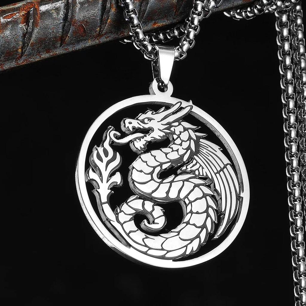 Vintage Chinese Flying Dragon Wing Pendant Necklace Chain Unisex Fashion Gothic Amulet Talisman Jewelry Party Gift