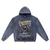 DTG Print Knitted Denim Zip-Up Hoodie Streetwear Motorcycle Brother Print Zipper Hoodies  