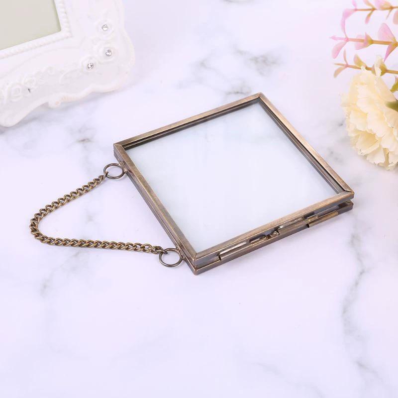 WTEMPO Vintage Mini Hänge-Fotorahmen Doppelglas-Display Elegantes Faltbares Scharnierdesign für Gepresste Blume Bild Charmante Heim-Wanddekorationen,