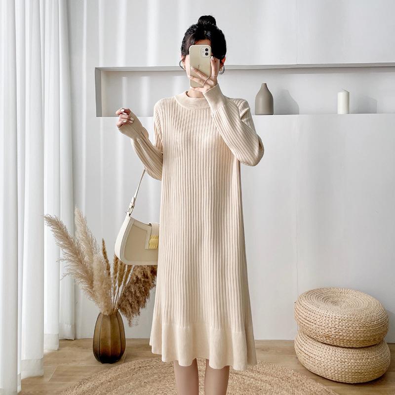 

Осенне-зимнее новое вязаное платье для беременных, женственная мода и стройный силуэт, с подкладкой-свитером для ношения с пальто, средней длины one size fits all