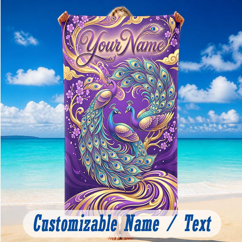 Decorative Artwork Theme Beach Towel Personalized Custom Name & Text Soft Quick Dry Beach Towel for Swimming Travel
