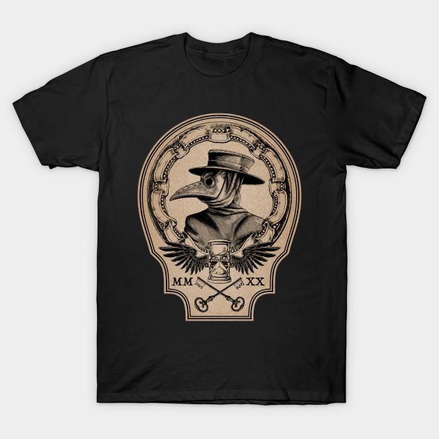 Men Black Print T-shirt Vintage Plague Doctor No-Cut Transfer Paper Print Cotton Tshirt S чёрный