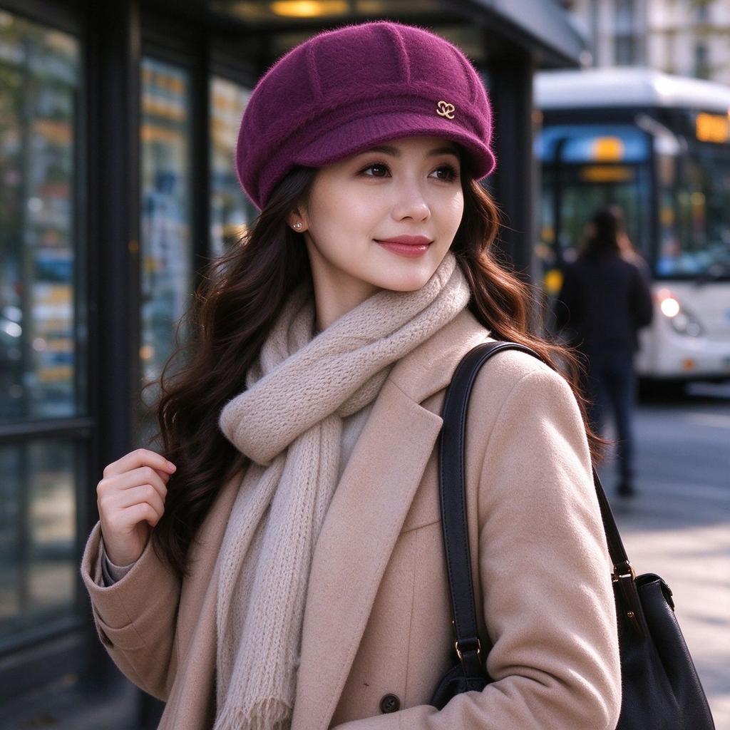 Women's thickened knitted wool hat autumn and winter imitation mink hair outdoor cold-proof star anise beret children