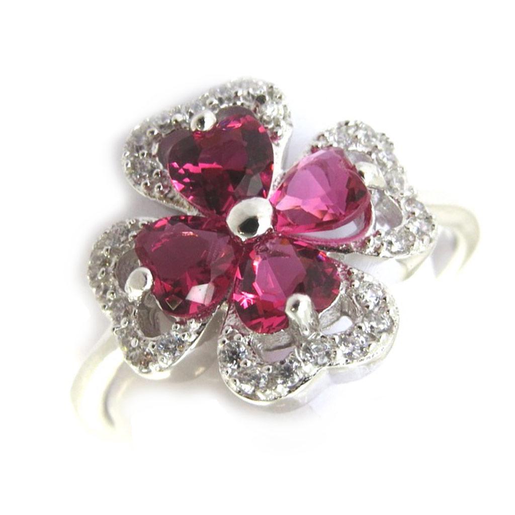 Silver Ring 'Clover' Ruby White Silver (rhodium) - 13x13 Mm
