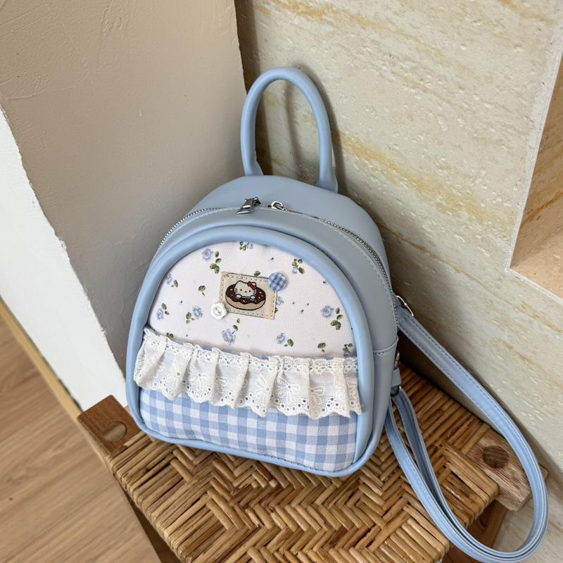 

Кружевной синий клетчатый цветочный милый рюкзак женский универсальный простой классный для поездок на работу маленький рюкзак синий