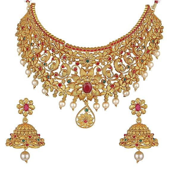Fashion Latest Stylish Design Fancy Pearl Choker Traditional Temple Necklace Jewellery Set for Women