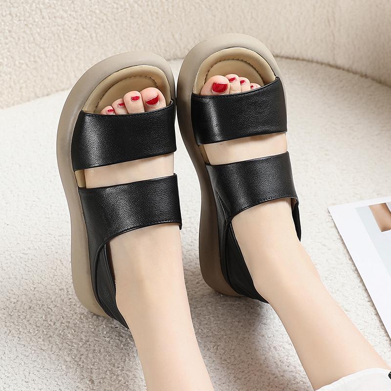 Fashion GKTINOO Women Sandals Large Size Summer New Genuine Leather Beach Sandals Thick Sole Fashion Open Toe Roman Women's Shoes