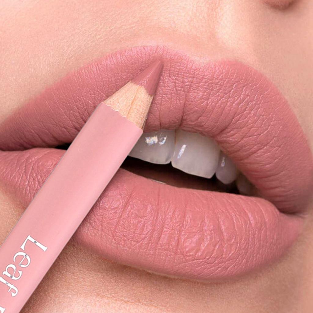 Lápis de Lábios Mat à Prova d'Água Duradouro de Madeira Delineador Natural para Lábios Contorno Labial Rosa Nude Maquilhagem 12 Cores