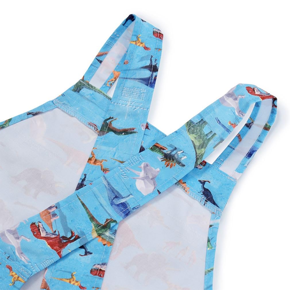 CANDY Rückenkreuzschürze mit Träger Dinosaurier-Muster für Nicht-resistente Dinosaurierwelt NL101100 [FARBENFROHER STIL] Wasserabweisende Kinder- (100-120cm
