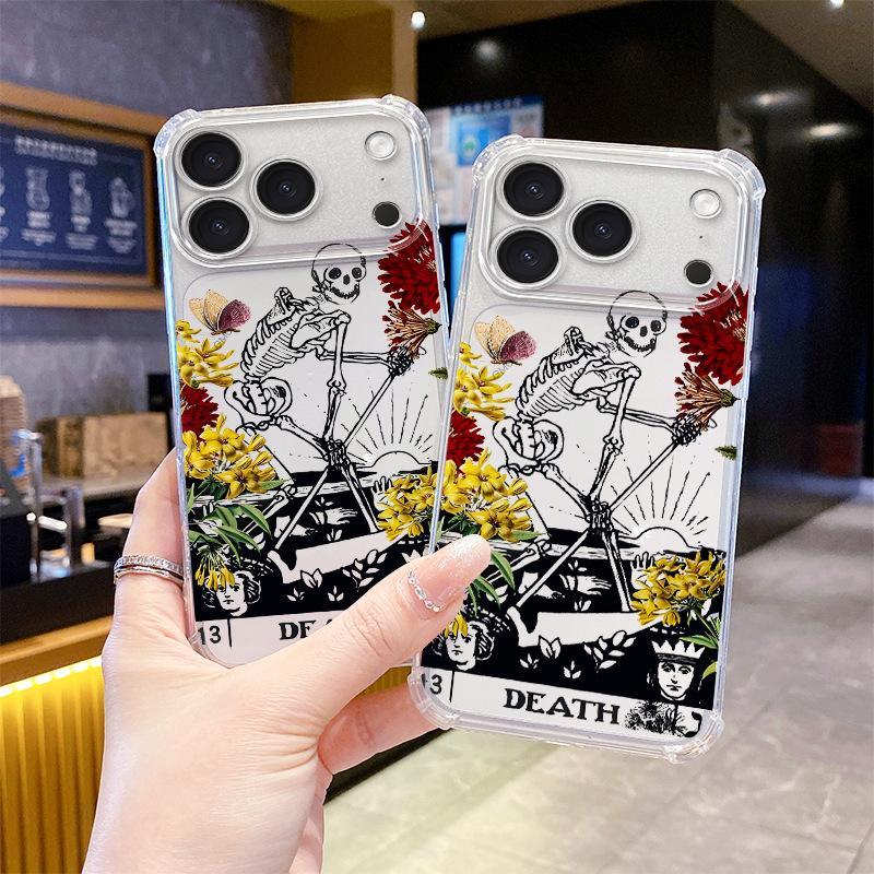 Popular retro tarot card skull flower apple 12/13 transparent mobile phone case iPhoneAIR anti-drop case