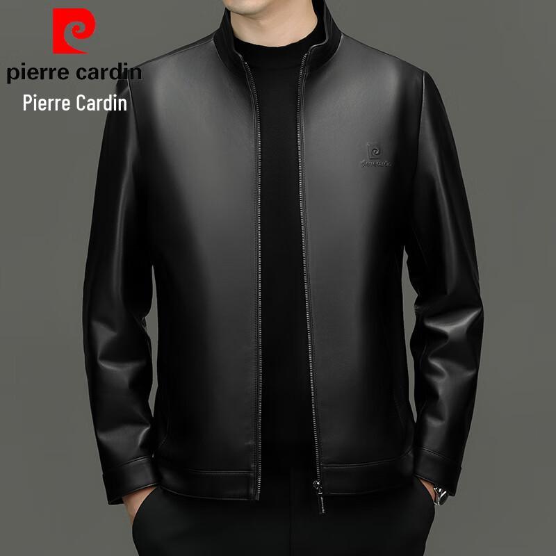 Pierre Cardin Men's Stand Collar Genuine Lambskin Leather Jacket