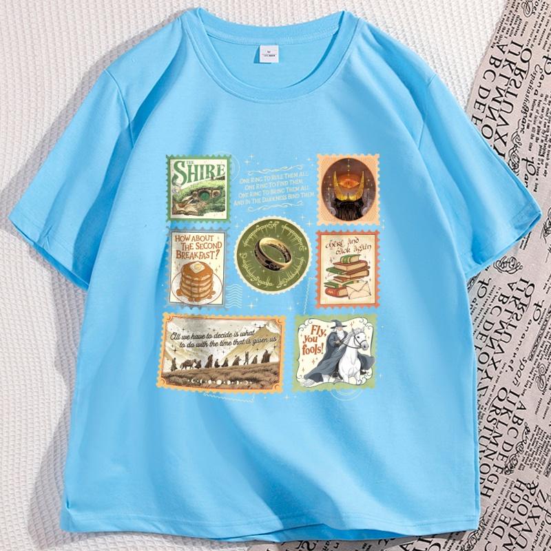 The Shire Stamps Tshirt for Fans Clothes Casual Cotton Short Sleeve Crewneck T Shirt Dark Lord Fantasy Reading Tshirt Clothes
