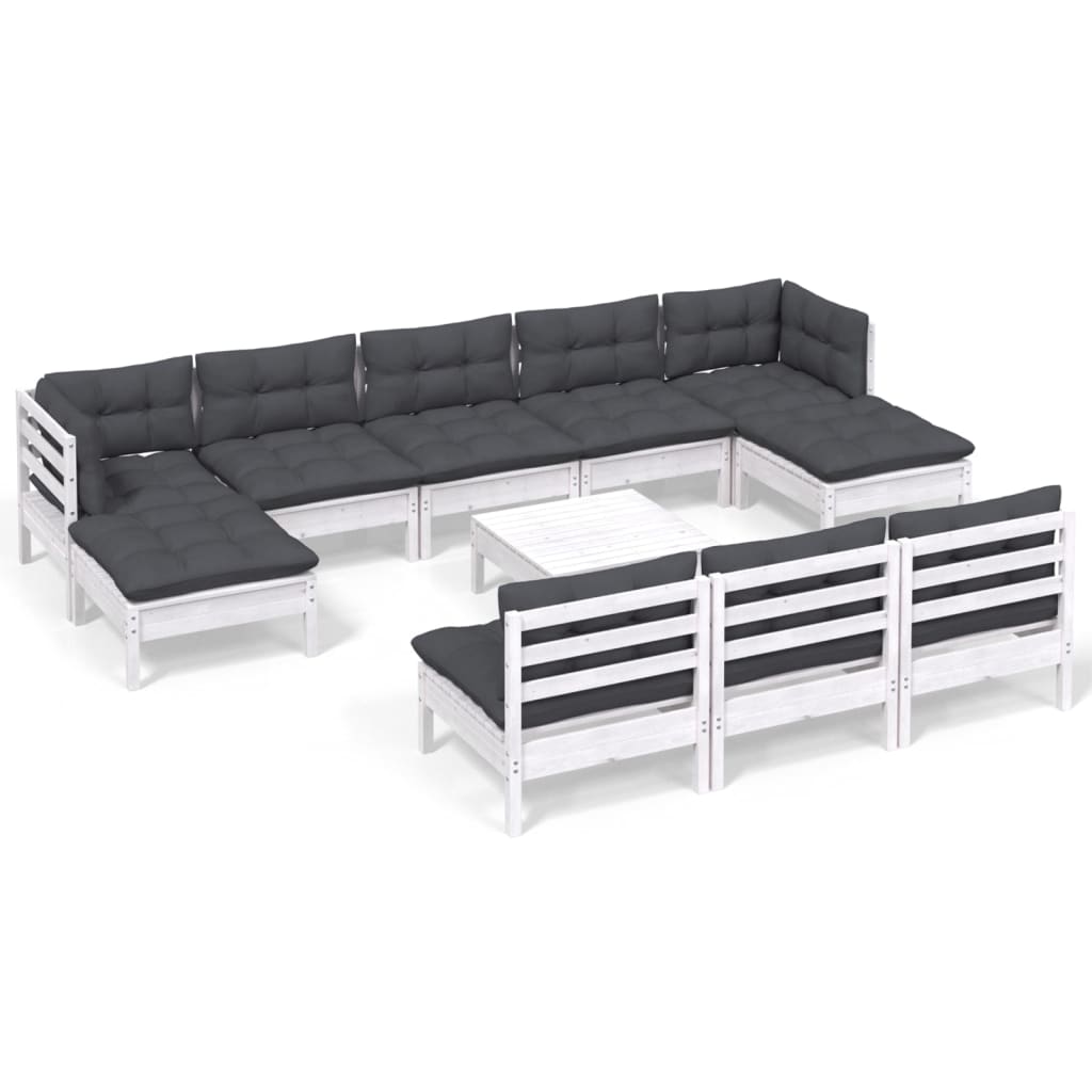 Vidaxl 11-Cz. Garden Lounge Set, With Cushions, White