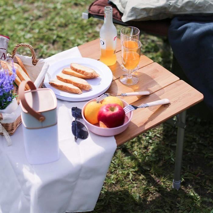 Table de Camping Pliante - KingCamp - Bambou - Hauteur Ajustable - Écologique - 65x50 cm