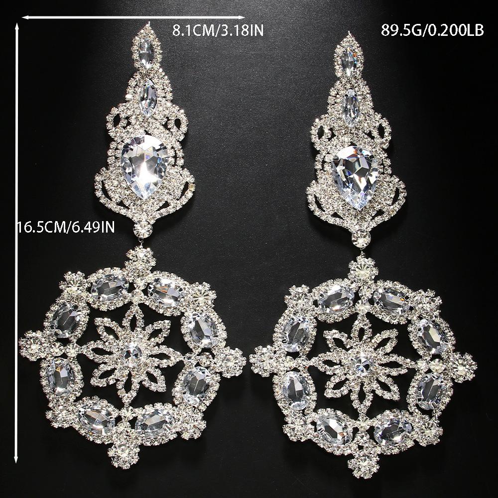 Full of Diamonds Exaggerated Earrings Retro Design Sense Flash Rhinestone Earrings Catwalk Accessories Earrings