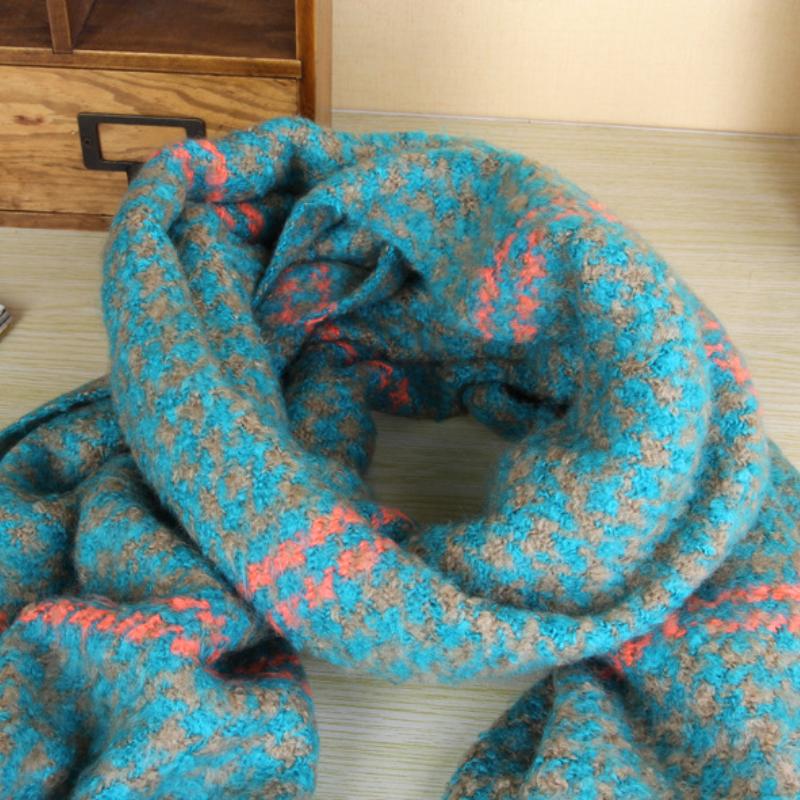 Schal, Herbst und Winter Koreanische Version des modischen verdickten warmen Kaschmirimitat-farbigen Tausend-Vogel-Gitter-Fransenschals