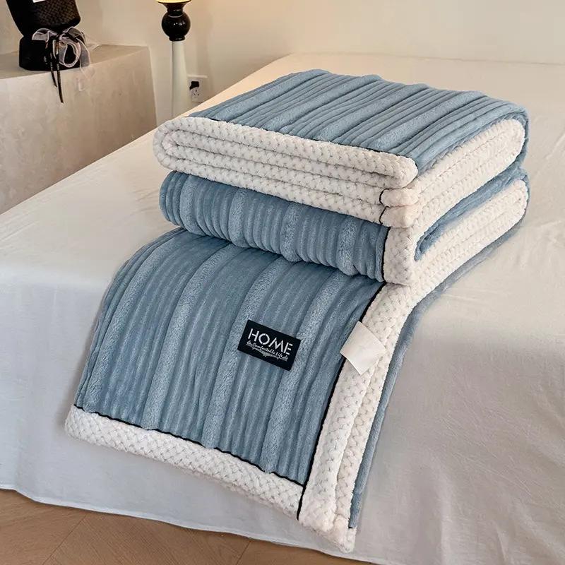 Faux Rabbit Plush Blanket For Autumn And Winter Thick Milk Velvet Nap Blankets For Single And Double Soft Cozy Warm Sofa Cover