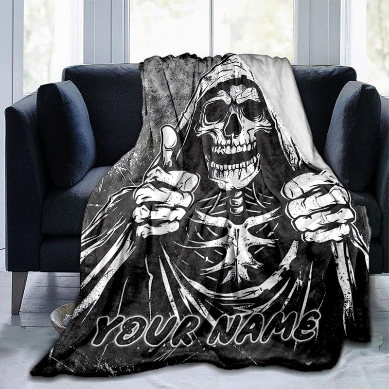 1PC Custom Name Skull Art Flannel blankets Patterns Throw Blanket All-Season Soft Gift for Couch, Bed, Camping gifts