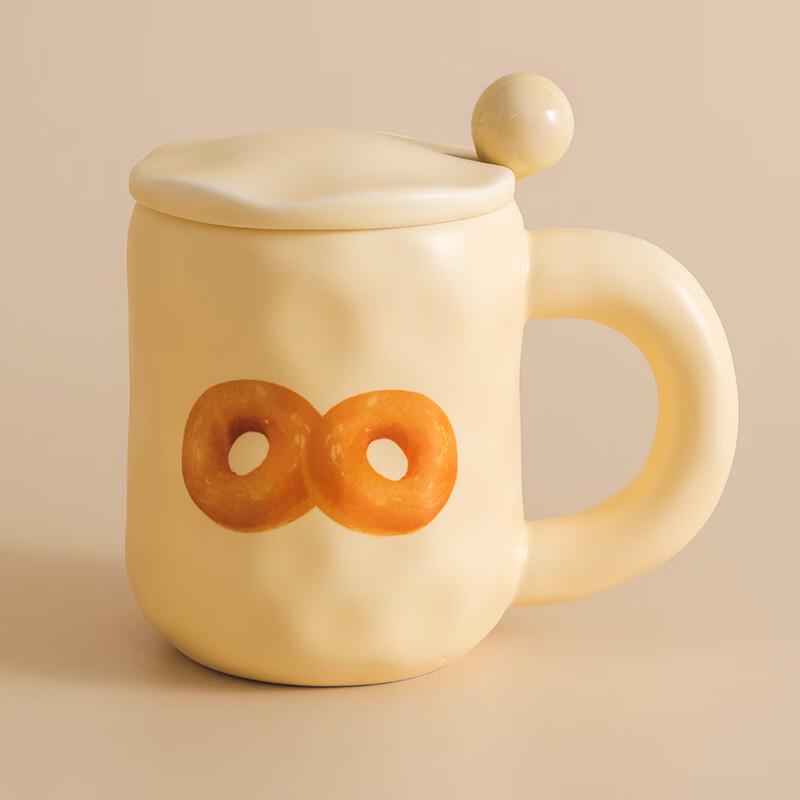 Cute Ceramic Donut Mug with Lid and Spoon