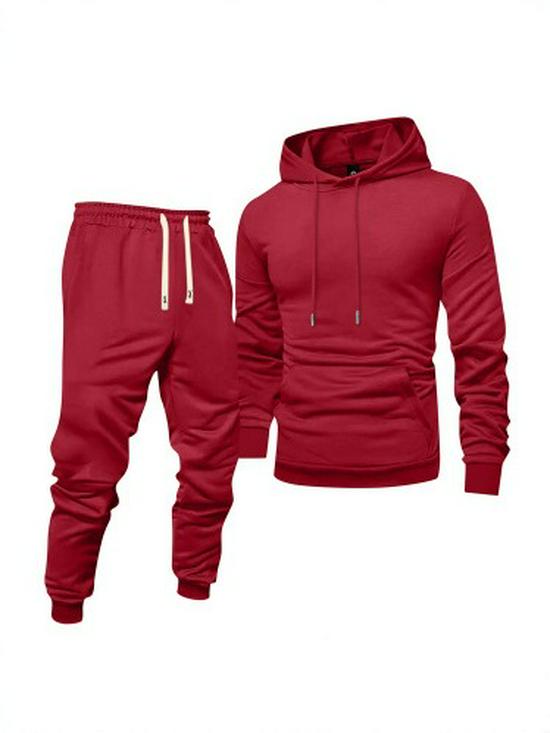 Men's Autumn Casual Hooded Sweatshirt & Solid Color Sweatpants Set