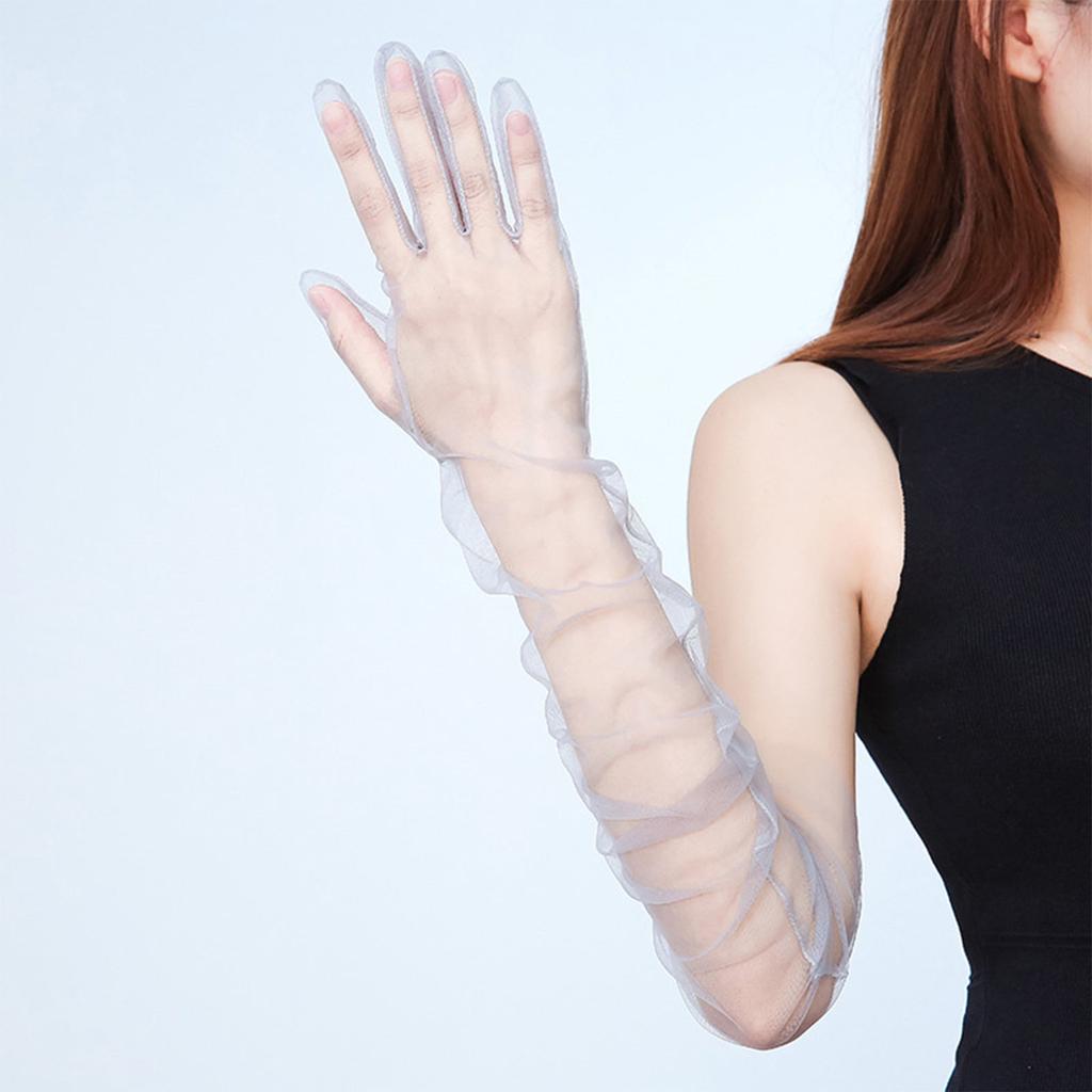 Exquisite Long Tulle Elbow Gloves 55cm Wedding Gloves Ultra Thin Stretchy Full Finger Mittens for Opera Party Concert