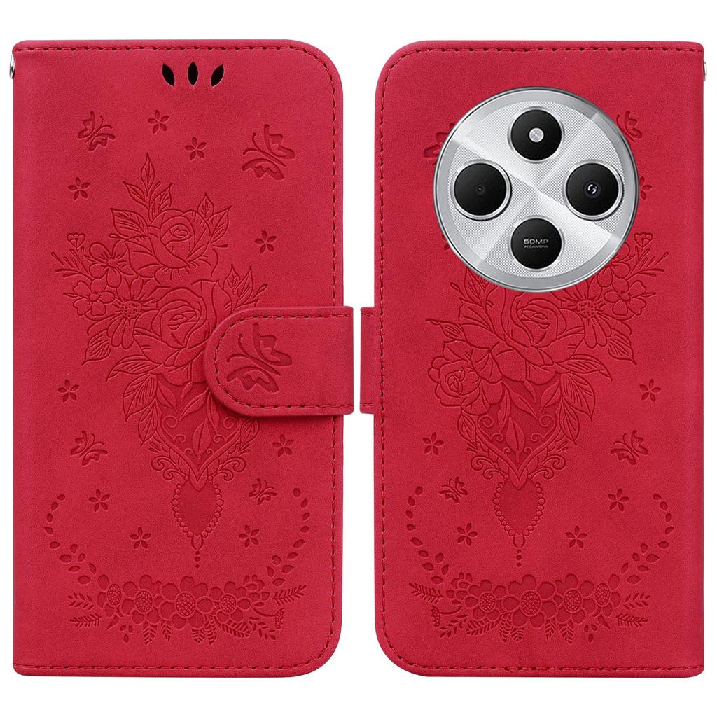 For Xiaomi Poco C75 4G/Redmi 14R 5G/14C 4G Case PU Leather Wallet Phone Cover Butterfly Flower Imprint