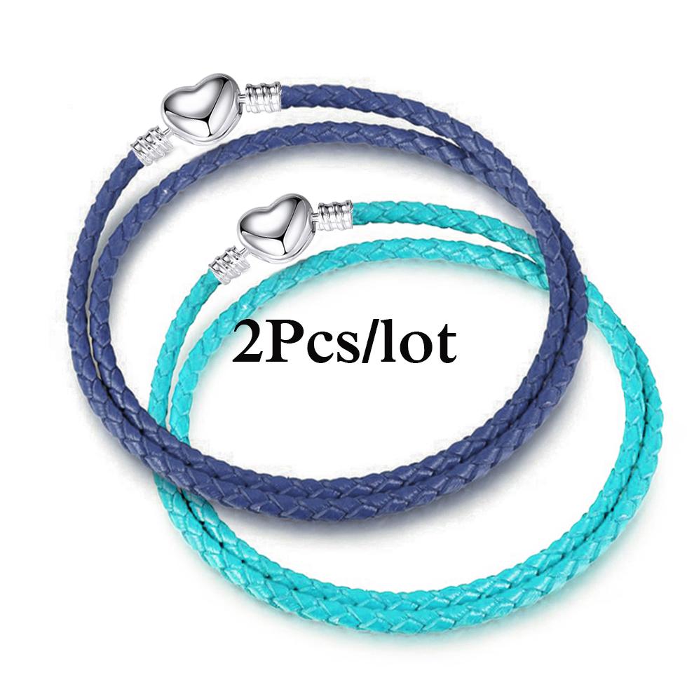 2Pcs/Lot Vintage Jewelry Leather Chain Bracelets Fit DIY Handmade Beads Charms Bracelet Couples Pulsera Jewelry For Women Men