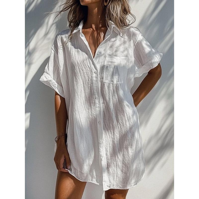 BITCED Fashion Summer Spring Solid Color Print Short Sleeve POLO Neck Casual Dresses