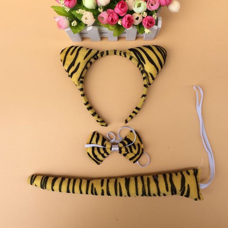 Halloween Animal Tiger Headpiece With Red Horns Demon Headband Cosplay For