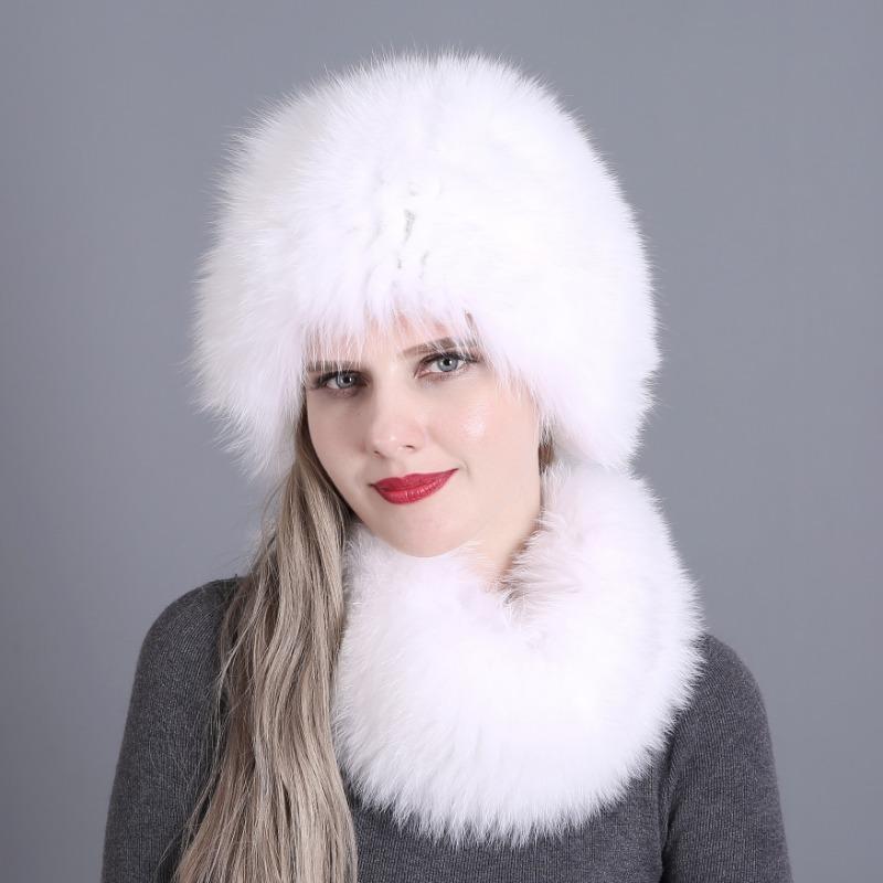 

Меховая шапка женская зимняя из лисьего меха с защитой шеи осенне-зимняя с защитой ушей монгольская шапка универсальная взрослая шапка A set of hats and scarves