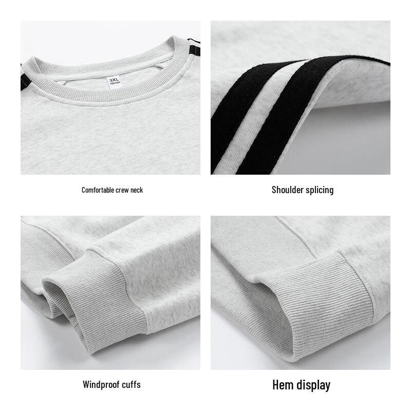 EASTERN CAMEL Men's Loose-fit Crew Neck Pullover Sweatshirt with Side Stripes