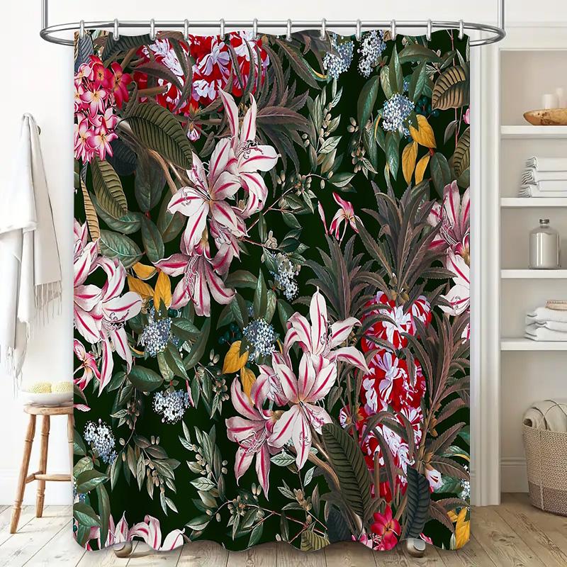 Floral Botanical Shower Curtain Vintage Flower Pattern Bathroom Decor Nature Blossom Backdrop Washable Fabric For Home