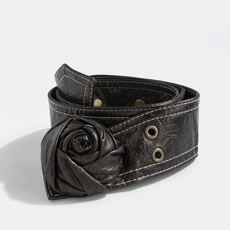 High-end Belt Rose Soft Fashion Hot Girls Belt Flower Snap Button Female Streamer Female Belt