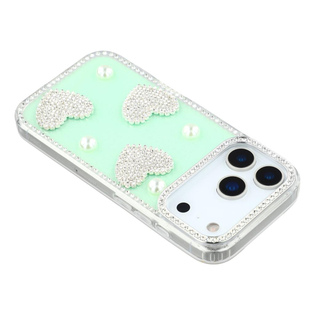 For iPhone 17 Pro Case Rhinestone Edge Pearl Love Decor TPU+PC IMD Phone Cover