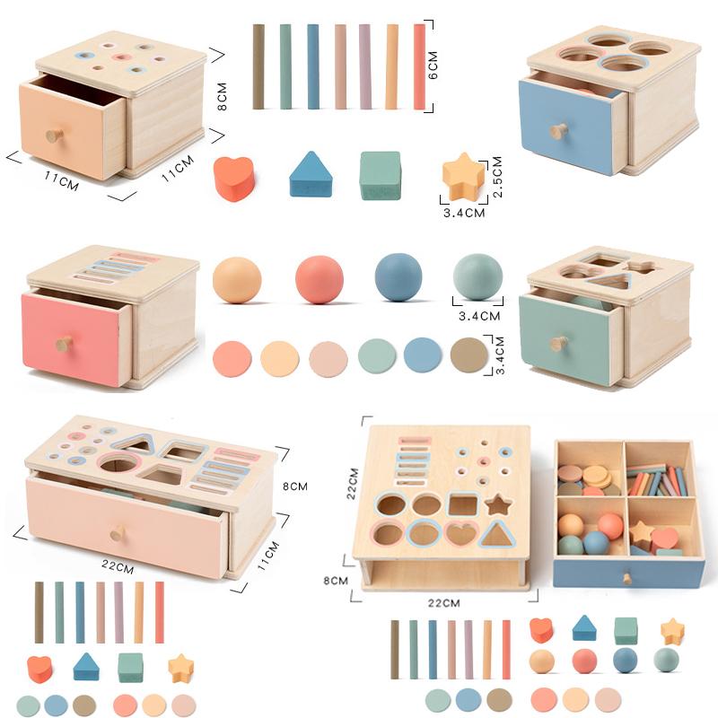 Baby Object Permanent Box Montessori Wooden Toy Color Sorting Shape Matching Box Coin Ball Drop Sensory Box Fine Motor Skills To