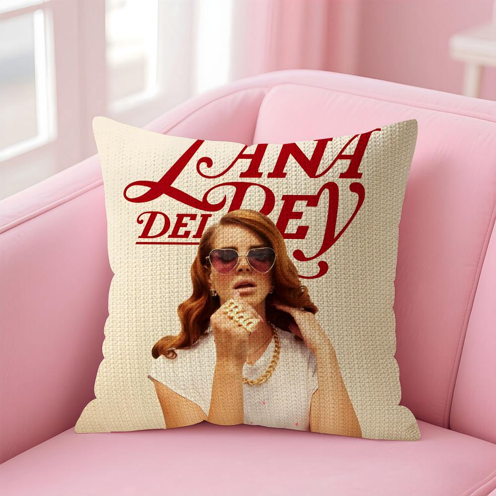 Singer L-Lana Del Rey Cushion Cover Natural Linen Pillow Case Double-Sided Print Decorative Sofa Pillowcase Home Decor Gift