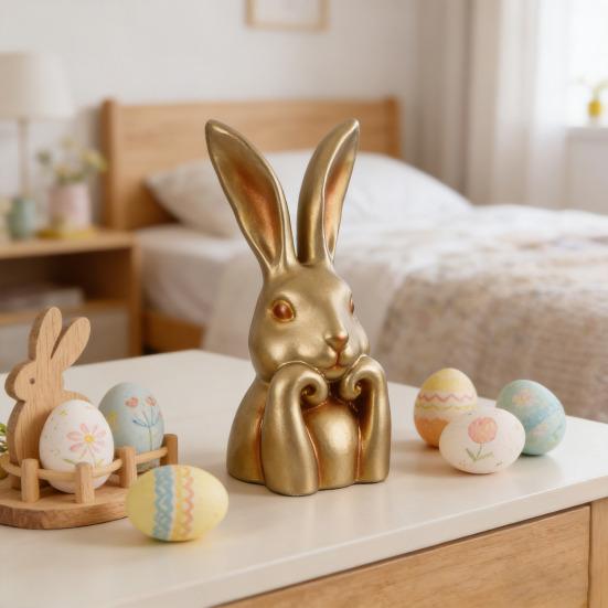 Easter Bunny Ornament Vintage Golden Resin Easter Bunny Decoration Spring Home Decor Table Centerpiece Easter Gift