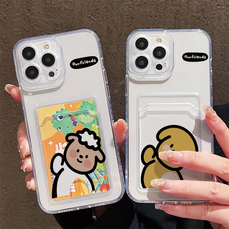 Card Slot Holder Silicone Wallet Pocket Case For Xiaomi Redmi Note 11 12 13 iPhone 17 16 15 Tecno Spark 10C Infinix Note 30 Cover Clear Phone Bumper