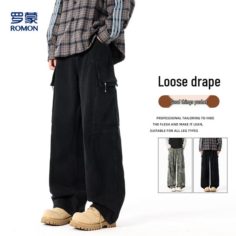 Men s American Retro Loose Fit Cargo Pants 2XL чёрный