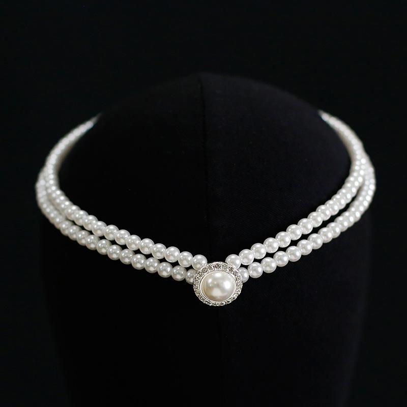 

Korean Western Style Double Layer Pearl Wedding Choker Necklace золотой