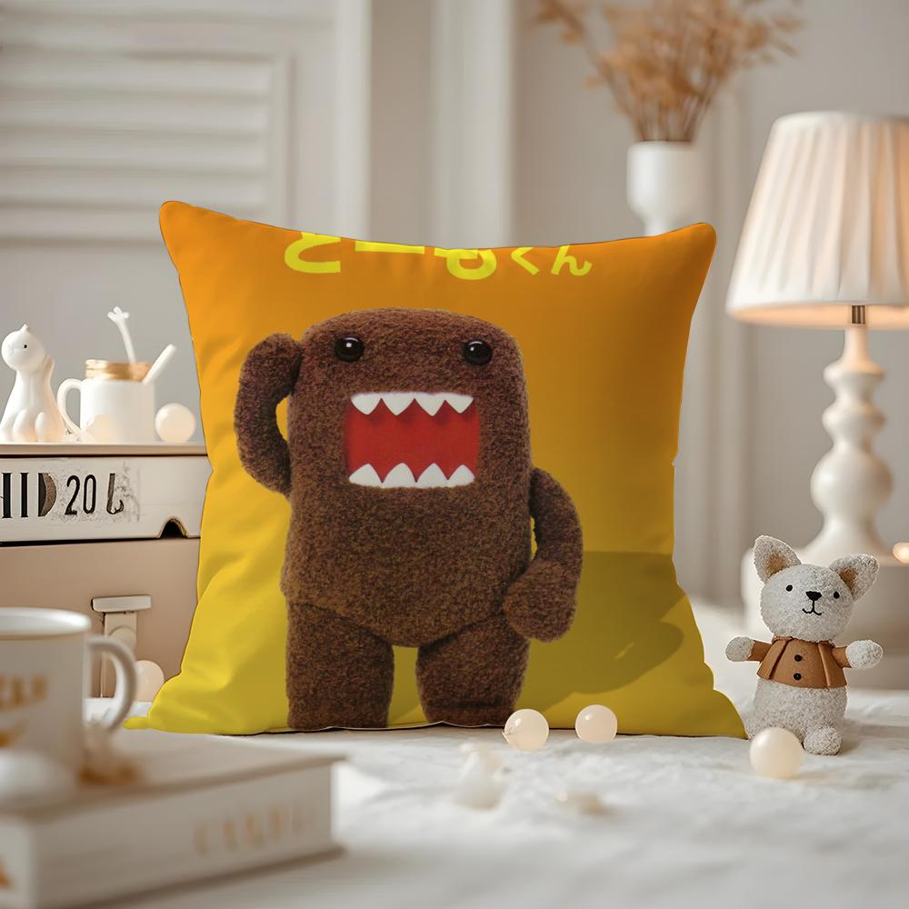 Cute Domo-kun Cushion Cover Anti-dustmite Pillowcase Invisible Zipper Silky Short Plush Sofa Cushion Cover