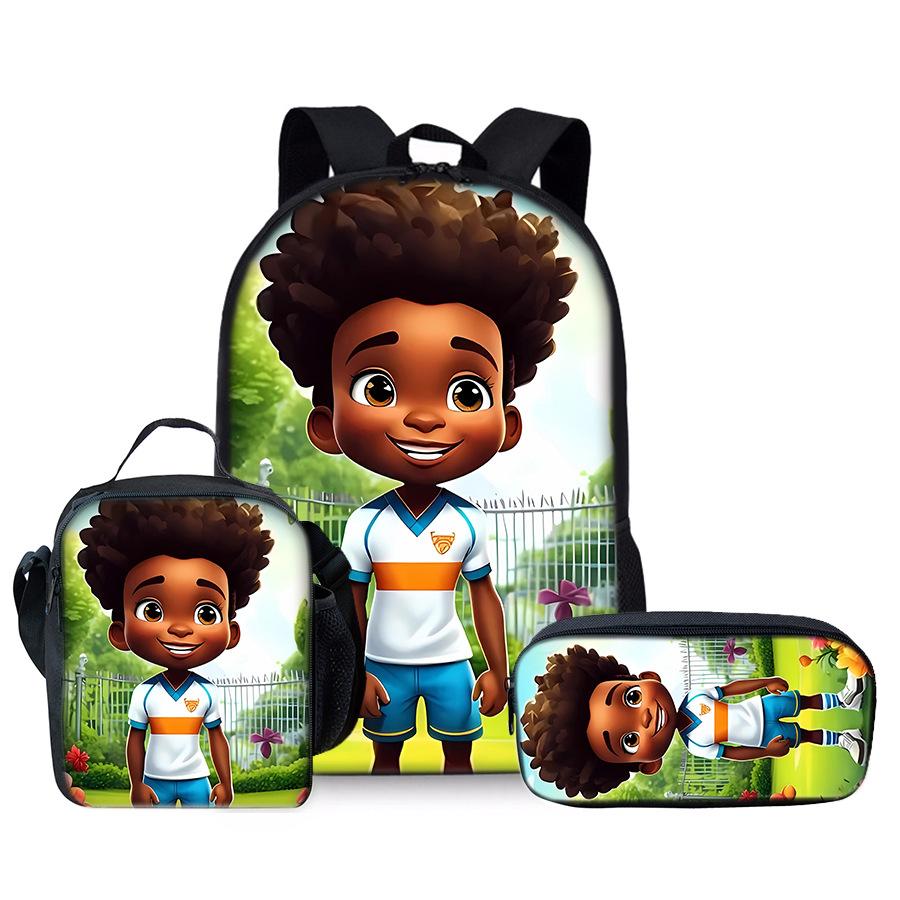 Classique Populaire Nouveauté Drôle Garçon Africain Impression 3D 3pcs/Ensemble Élève Sacs d'École Sac à Dos Jour pour Ordinateur Portable Sac à Lunch Trousse