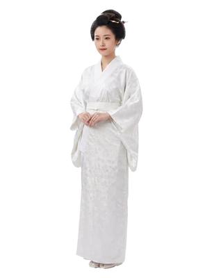 [Lucky Maki] Washable Nagajuban (undergarment for Kimono) with Attached Collar, White and Pink, Size M (length 130cm, Sleeve Length 49cm), Woven