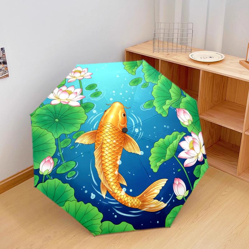 1 PC Automatic Folding Umbrella - Koi fish Pattern, Portable & Foldable Design with 8 Ribs, Christmas Birthday Gifts