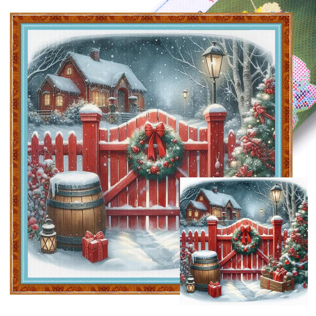 Christmas House Printed Cross Stitch Kit 45x45cm DIY 11CT Embroidery Craft Set