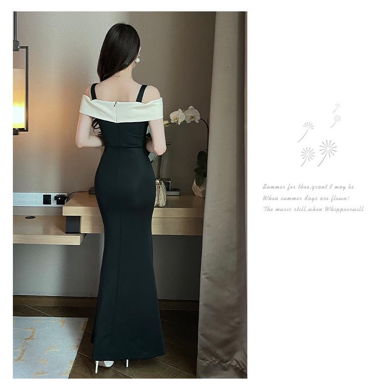 Elegant Low-Cut Slim Fit Nightclub Evening Gown A717