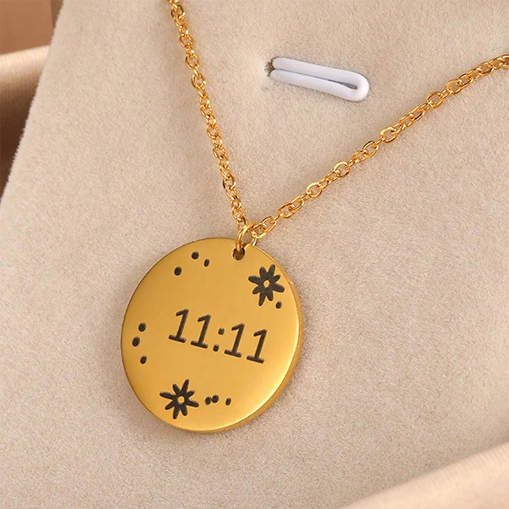 Elegant Angel Number 1111 Pendant Necklace Women Exquisite Gold Color Stainless Steel Waterproof Charm Lucky Jewelry Birthday
